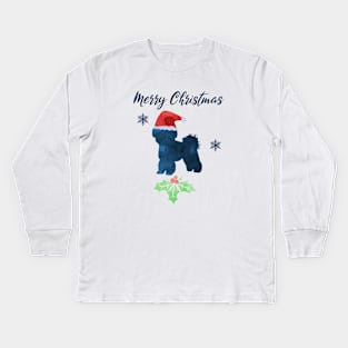 Merry Christmas Shih Tzu Art Kids Long Sleeve T-Shirt